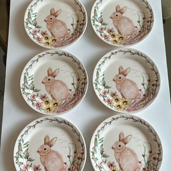Sur La Table Bunny Rabbit Plates Set Of 6 Easter Holiday Plates 8.75” - Picture 2 of 8